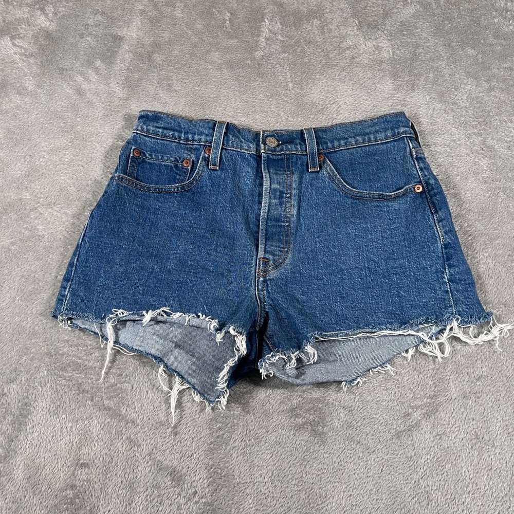 Levi's Denim Shorts Womens Size 28‎ Blue Frayed Hem High Waist